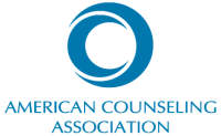 Logo of the American Counseling Association featuring a stylized blue circular design above the organizations name in blue text.