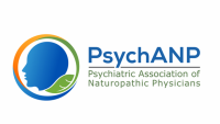 Logo of the Psychiatric Association of Naturopathic Physicians (PsychANP). Features a blue silhouette of a head encircled by a blue, orange, and green ring, with a green leaf design.